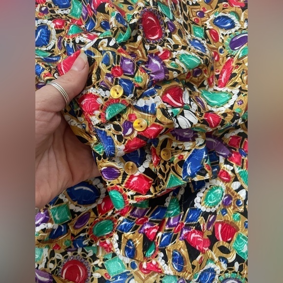 Vintage Tanjay Gems print blouse button down size 10 rare - Picture 4 of 6